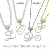Iced Out Heart Clasp Cursive Letter Necklace Silver CZ Name Charm Choker