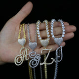 Iced Out Heart Clasp Cursive Letter Necklace Silver CZ Name Charm Choker