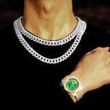 Iced Out Rhinestone Necklace+Bracelet+Watch Set Men Hip Hop Cuban Chain