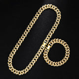 Iced Out Rhinestone Necklace+Bracelet+Watch Set Men Hip Hop Cuban Chain