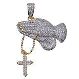 Praying Hand Pendant Necklace With Cross Iced Out Hip Hop Charm Jewelry Chain
