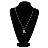 Praying Hand Pendant Necklace With Cross Iced Out Hip Hop Charm Jewelry Chain