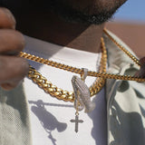 Praying Hand Pendant Necklace With Cross Iced Out Hip Hop Charm Jewelry Chain