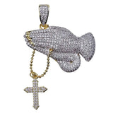 Praying Hand Pendant Necklace With Cross Iced Out Hip Hop Charm Jewelry Chain