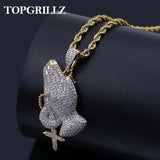 Praying Hand Pendant Necklace With Cross Iced Out Hip Hop Charm Jewelry Chain