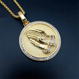 Iced Out Praying Hands Necklace With Stainless Steel Chain