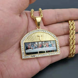 Iced Out Last Supper Necklace Stainless Steel Cross Religious Jewelry