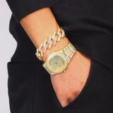 Iced Out Watch Men Cuban Necklace Men Watches Quartz Men's Silver