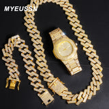 Iced Out Watch Men Cuban Necklace Men Watches Quartz Men's Silver