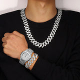 Iced Out Watch Men Cuban Necklace Men Watches Quartz Men's Silver