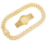 Iced Out Watch Men Cuban Necklace Men Watches Quartz Men's Silver