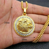 Iced Out Wolf Head Necklace Stainless Steel Rhinestones Hip Hop Bling Jewelry