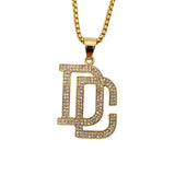 DC Rhinestone Letters Pendant Necklace Stainless Steel Hip Hop Rock DC Necklace