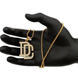 DC Rhinestone Letters Pendant Necklace Stainless Steel Hip Hop Rock DC Necklace