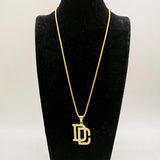 DC Rhinestone Letters Pendant Necklace Stainless Steel Hip Hop Rock DC Necklace