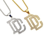 DC Rhinestone Letters Pendant Necklace Stainless Steel Hip Hop Rock DC Necklace
