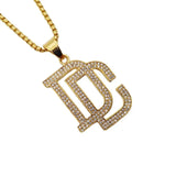 DC Rhinestone Letters Pendant Necklace Stainless Steel Hip Hop Rock DC Necklace