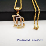 DC Rhinestone Letters Pendant Necklace Stainless Steel Hip Hop Rock DC Necklace