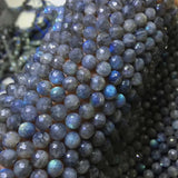 15in Natural Labradorite 6-8mm Faceted Round Beads S925 Jewelry Making