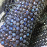 15in Natural Labradorite 6-8mm Faceted Round Beads S925 Jewelry Making