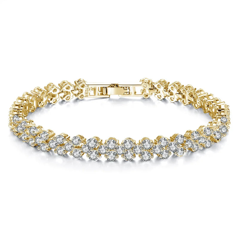 Rose Plated Zircon Ladies Bracelet with 2 Rows