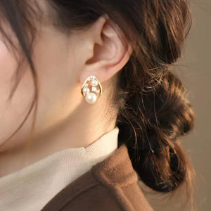 Freshwater Pearl Zircon Stud Earrings 14KGPI