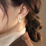 Freshwater Pearl Zircon Stud Earrings 14KGPI