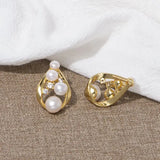 Freshwater Pearl Zircon Stud Earrings 14KGPI
