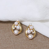 Freshwater Pearl Zircon Stud Earrings 14KGPI
