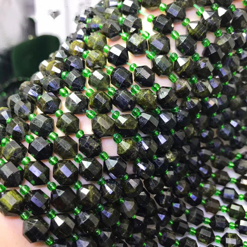 Green Tourmaline 7x8mm Round Faceted Lantern Beads for DIY Jewelry