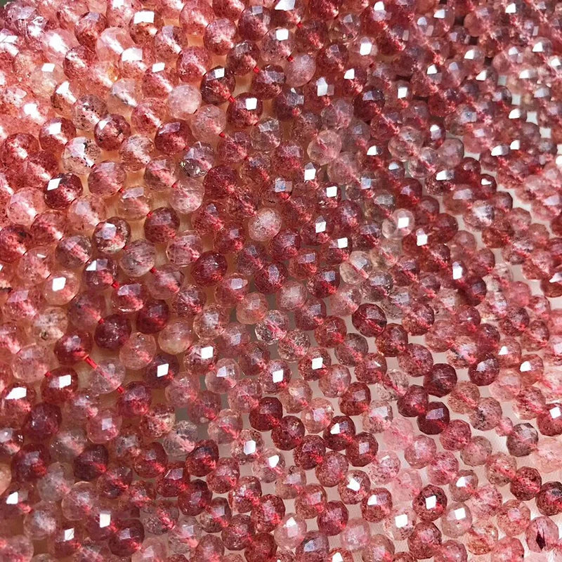 Natural Strawberry Quartz 4x5.5mm Faceted Roundel Beads