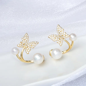 Freshwater Pearl Butterfly Stud Earrings 14kgp S925