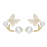 Freshwater Pearl Butterfly Stud Earrings 14kgp S925