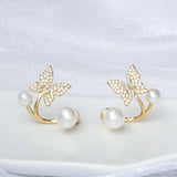 Freshwater Pearl Butterfly Stud Earrings 14kgp S925