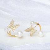 Freshwater Pearl Butterfly Stud Earrings 14kgp S925