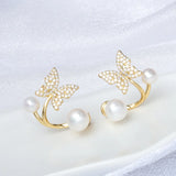 Freshwater Pearl Butterfly Stud Earrings 14kgp S925