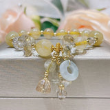 Multicolor/Golden Rutilated Quartz & Emerald Coin Bracelet