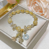 Multicolor/Golden Rutilated Quartz & Emerald Coin Bracelet