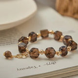 Smoky Quartz Bead Bracelet with 14k Gold Plating