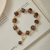 Smoky Quartz Bead Bracelet with 14k Gold Plating