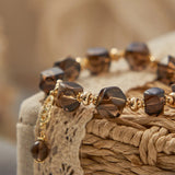 Smoky Quartz Bead Bracelet with 14k Gold Plating