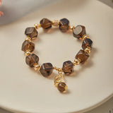 Smoky Quartz Bead Bracelet with 14k Gold Plating