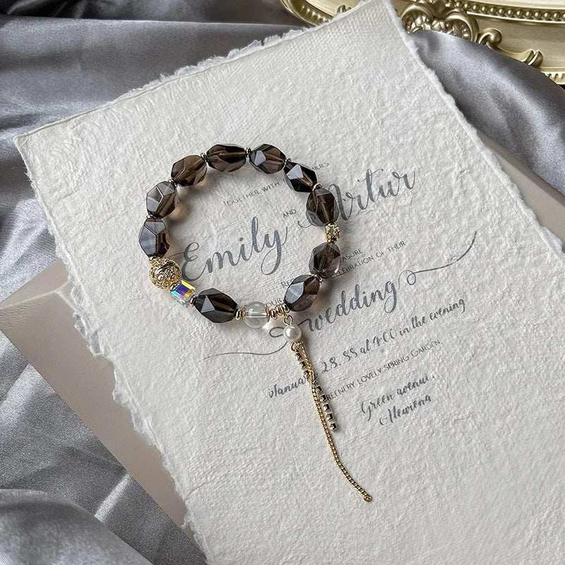 Smoky Quartz Nugget Beads Bracelet 10X13mm 14kgp