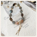 Gray Orange Moonstone Smoky Quartz Bracelet 14kgp
