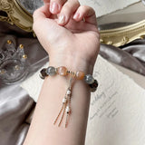 Gray Orange Moonstone Smoky Quartz Bracelet 14kgp