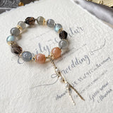 Gray Orange Moonstone Smoky Quartz Bracelet 14kgp