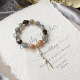 Gray Orange Moonstone Smoky Quartz Bracelet 14kgp