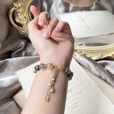 Gray Orange Moonstone Smoky Quartz Bracelet 14kgp
