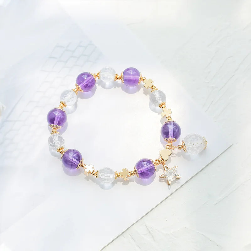 Amethyst Crystal Beads Bracelet 14kgp