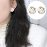 Round Freshwater Pearl Stud Earrings 14kgp & S925 Flower Design